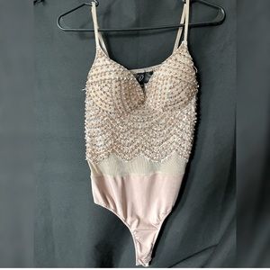 Bodysuit: nude with sequins- partial see-through mesh. Worn only once.